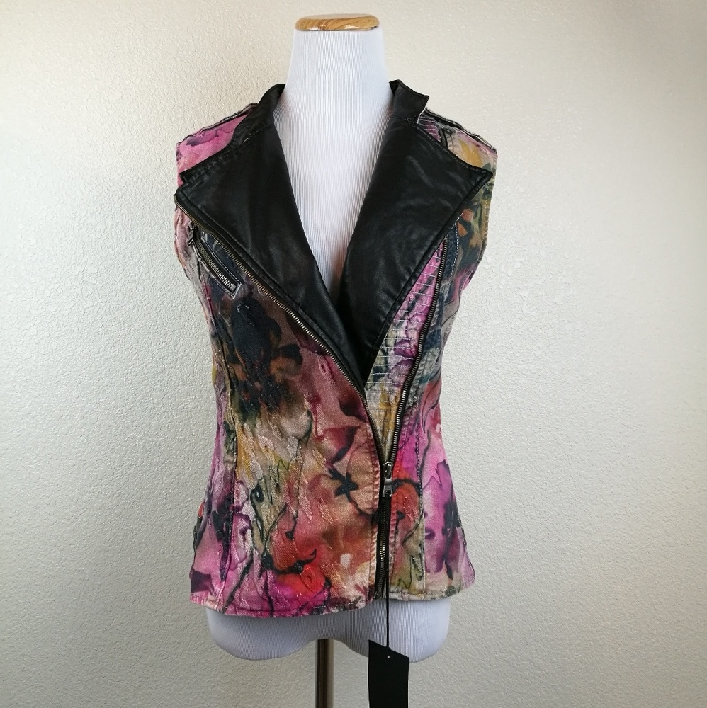 NWT $450 Genetic Denim LA Floral Moto Vest